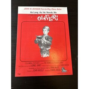 Oliver 1960 As Long As He Needs Me - Piano Solo - Sheet Music Vintage